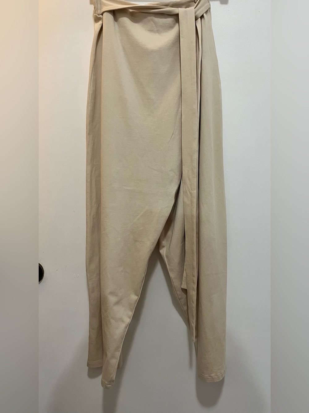 Zara NWT Beige wrap front pants, XL, asymmetrical tie waist,Boho minimalist.